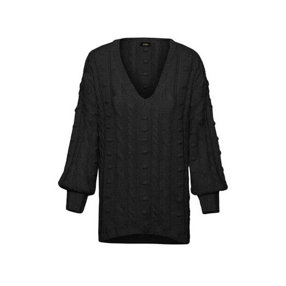 AFRM NEW $88 Boston Long Cable V-Neck Tunic Sweater in Noir XS / Small - Picture 1 of 3